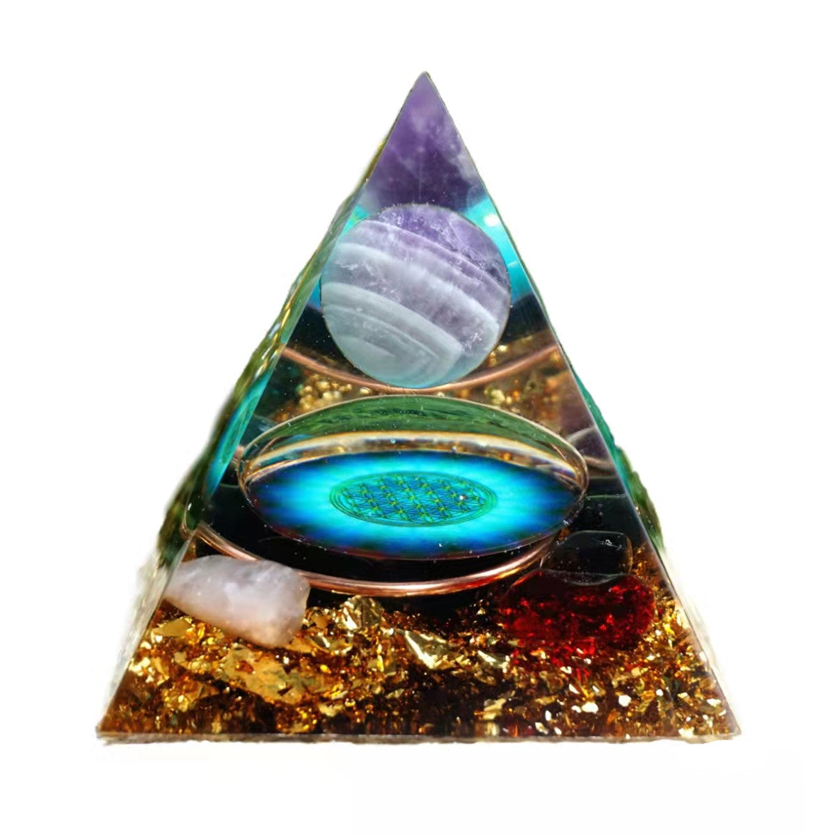 Amethyst Crystal Sphere Orgone Pyramid with Obsidian Red Rose Blue Quartz Copper Energy Healing Orgonite Collection