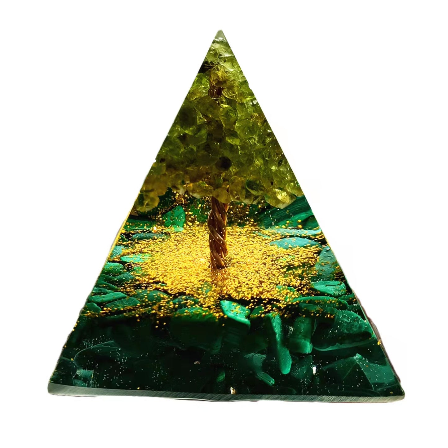 Handmade Tree of Life Orgonite Pyramid Peridot & Malachite Crystal Healing Energy Orgone Collection - Besorgone