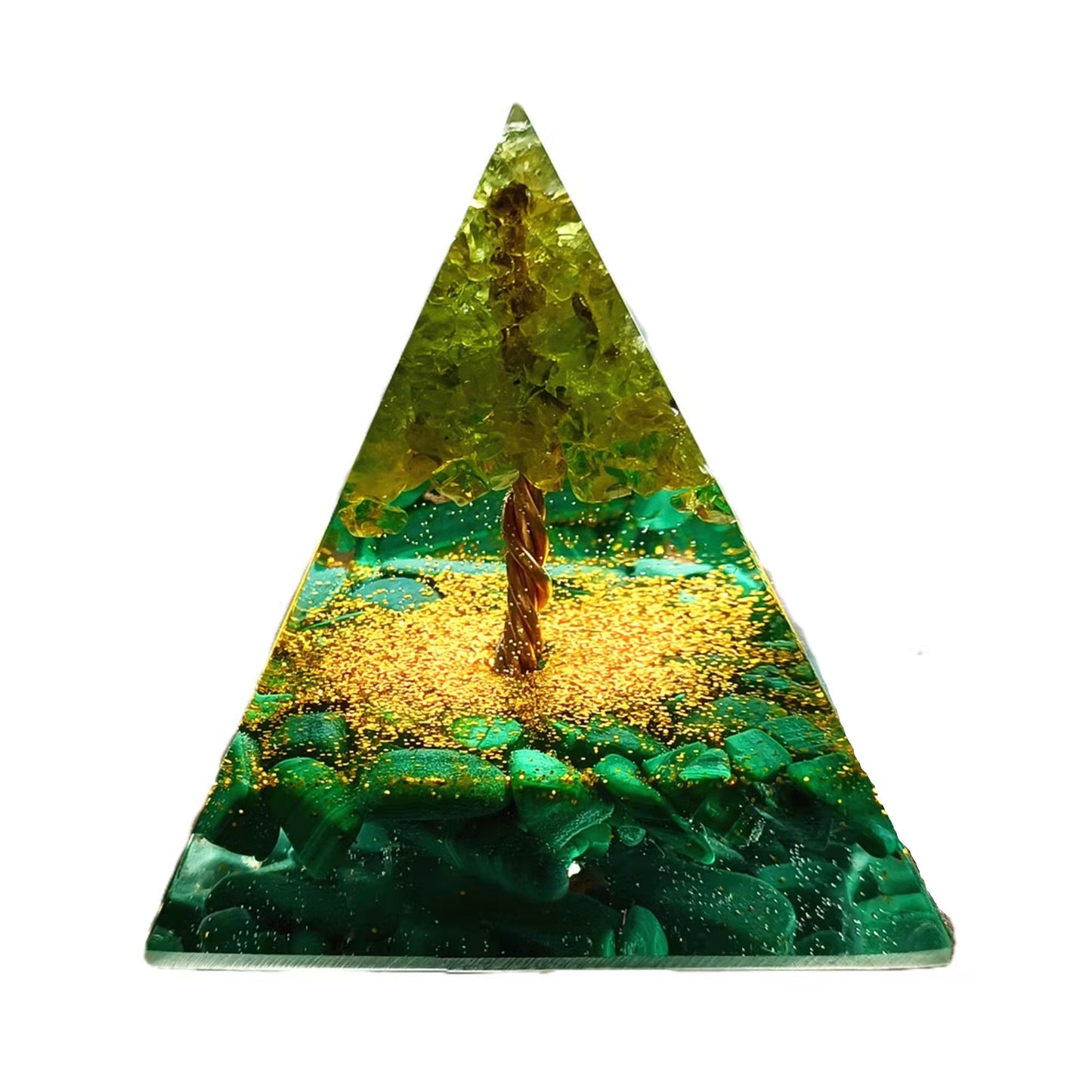 Handmade Tree of Life Orgonite Pyramid Peridot & Malachite Crystal Healing Energy Orgone Collection - Besorgone