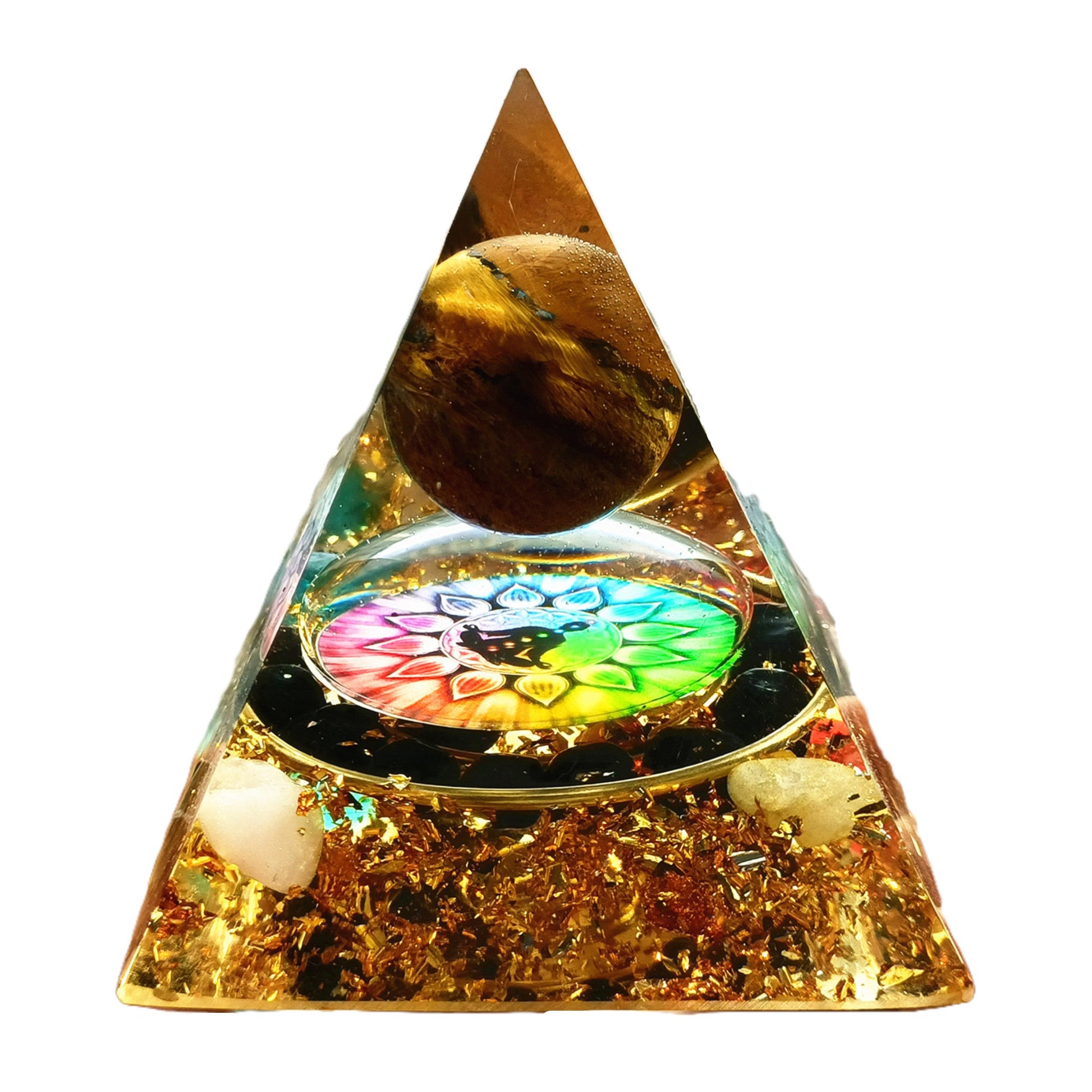 Tiger Eye Crystal Sphere Orgone Pyramid Chakra Obsidian Reiki Energy Healing Orgonite Pyramide Collection - Besorgone