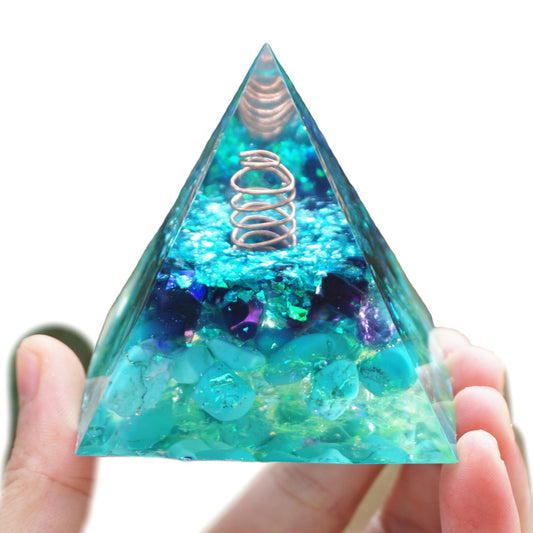 White Quartz Pillar Orgonite Pyramid with Amethyst Turquoise Crystal Healing Reiki Energy Orgone