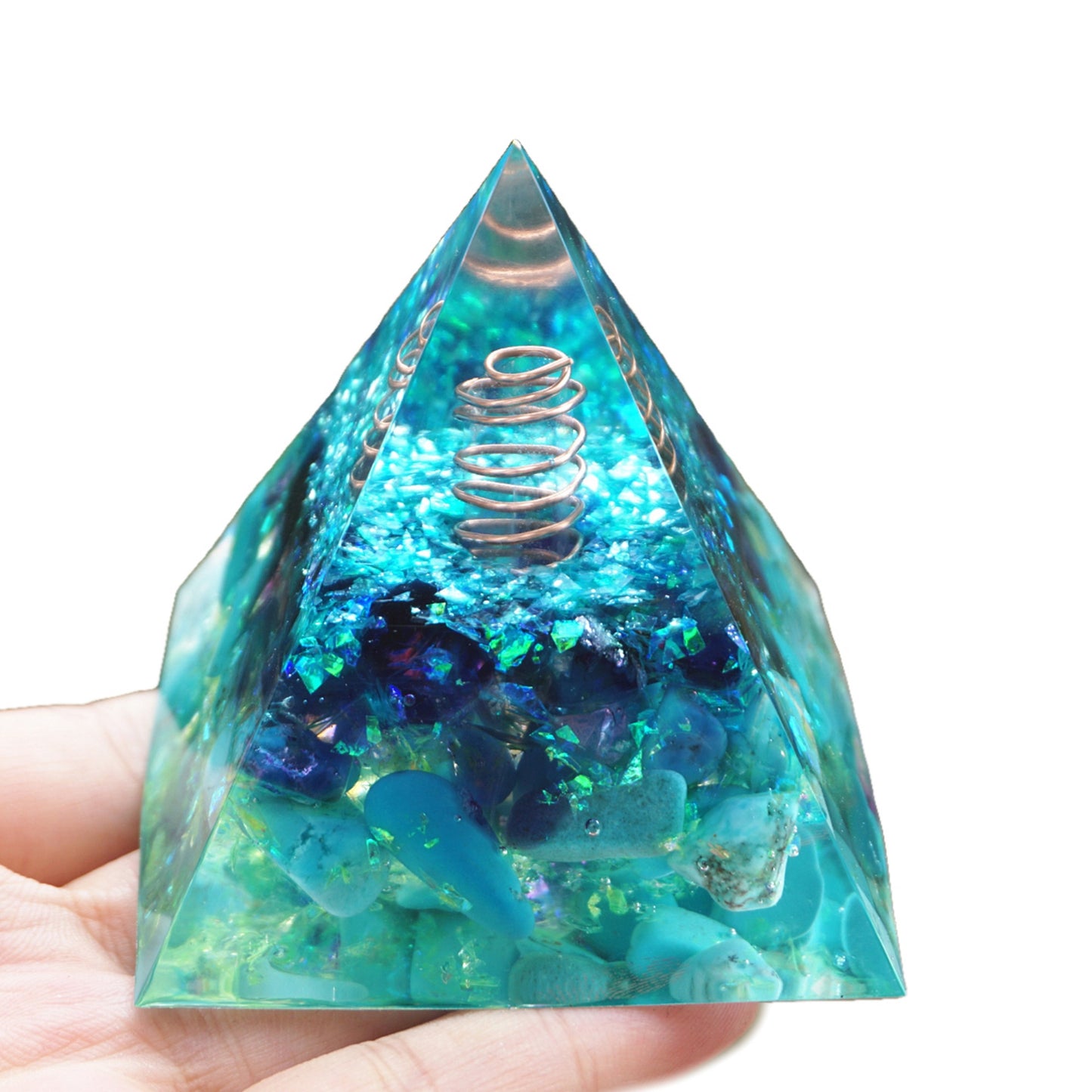 White Quartz Pillar Orgonite Pyramid with Amethyst Turquoise Crystal Healing Reiki Energy Orgone