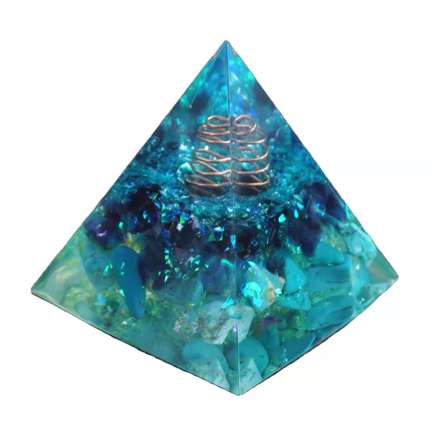 White Quartz Pillar Orgonite Pyramid with Amethyst Turquoise Crystal Healing Reiki Energy Orgone