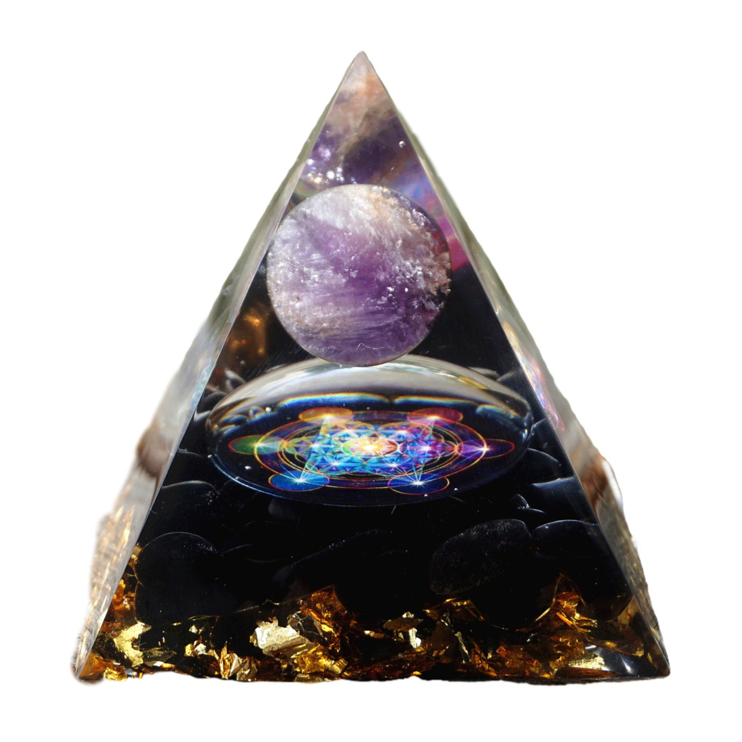 Amethyst Sphere Orgonite Pyramid with Obsidian Crystal Healing Reiki Energy Chakra Orgone Collection