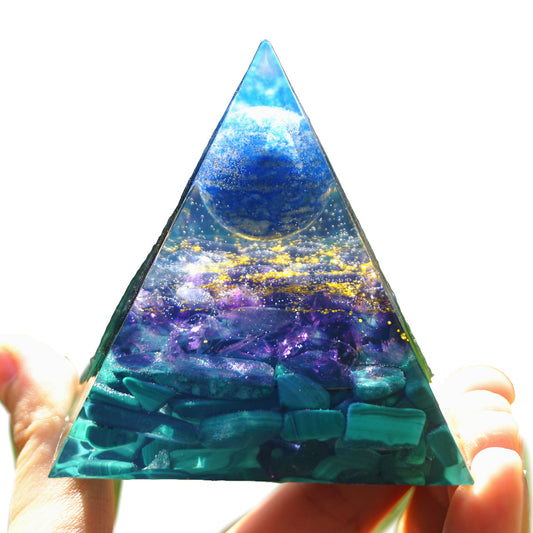 Lapis Lazuli Sphere Orgone Pyramid with Amethyst Malachite Crystal Healing Energy Orgonite Pyramide - Besorgone