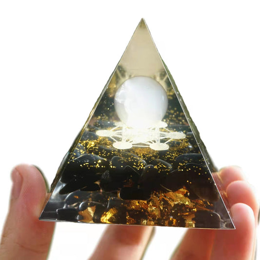 Rose Quartz Sphere Orgonite Pyramid with Obsidian Crystal Healing Orgone Collection - Besorgone