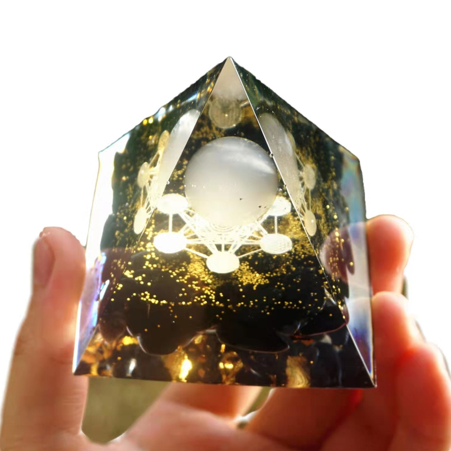 Rose Quartz Sphere Orgonite Pyramid with Obsidian Crystal Healing Orgone Collection - Besorgone