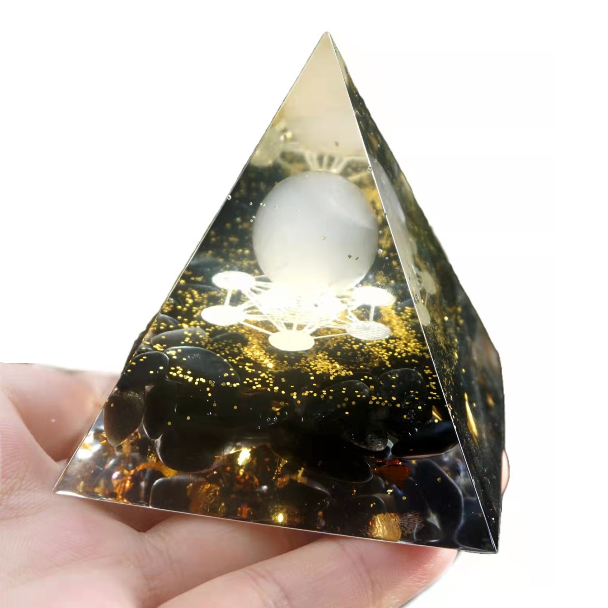 Rose Quartz Sphere Orgonite Pyramid with Obsidian Crystal Healing Orgone Collection - Besorgone