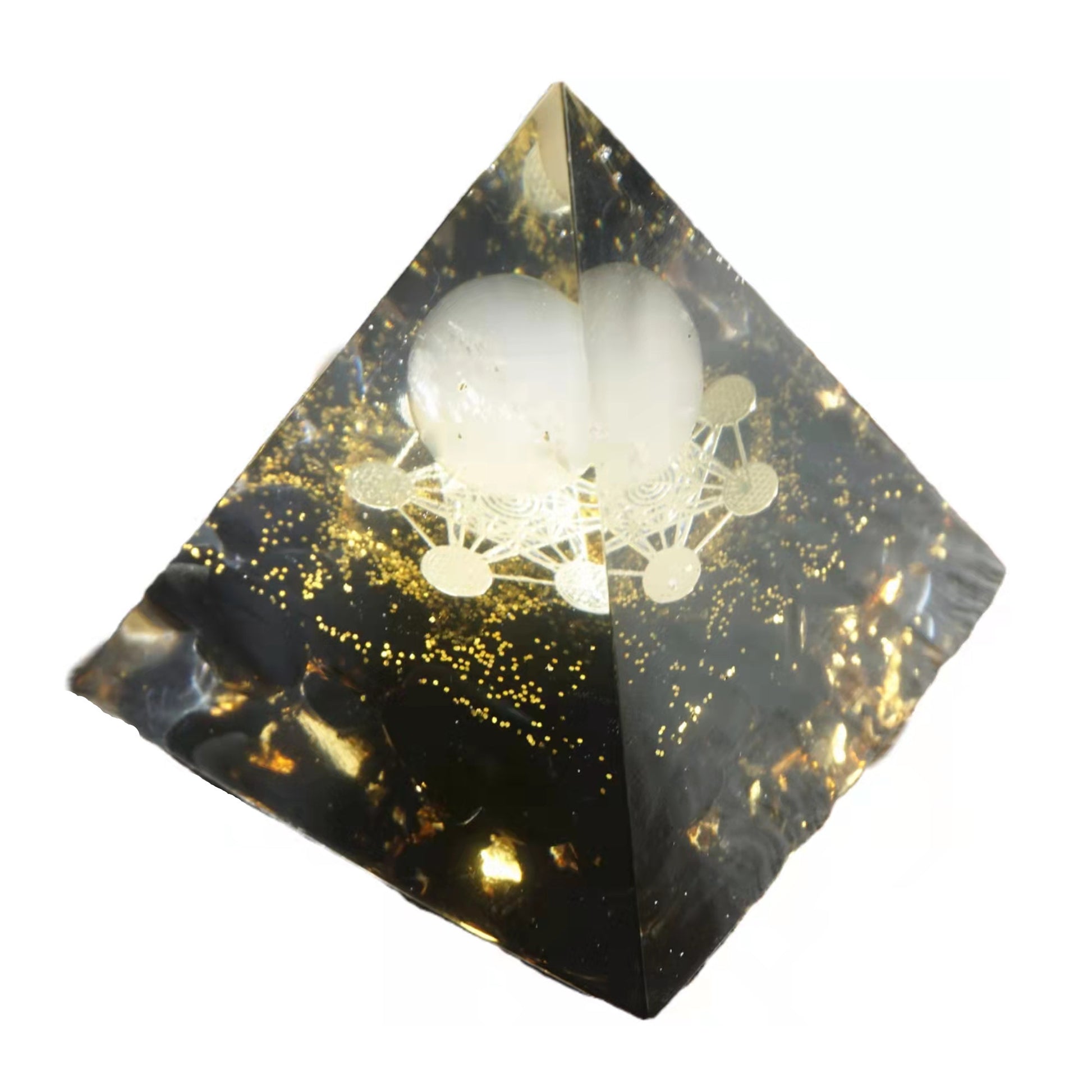 Rose Quartz Sphere Orgonite Pyramid with Obsidian Crystal Healing Orgone Collection - Besorgone