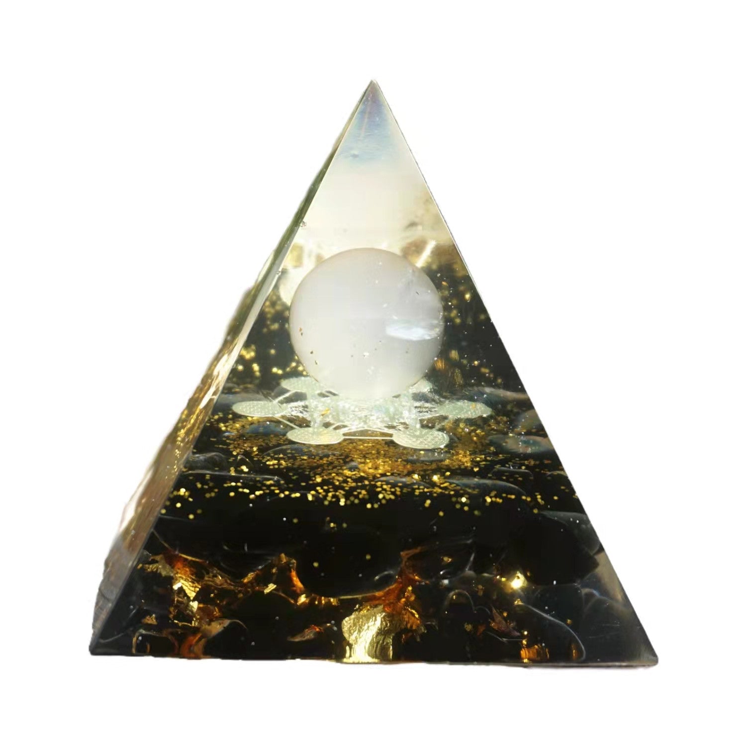 Rose Quartz Sphere Orgonite Pyramid with Obsidian Crystal Healing Orgone Collection - Besorgone