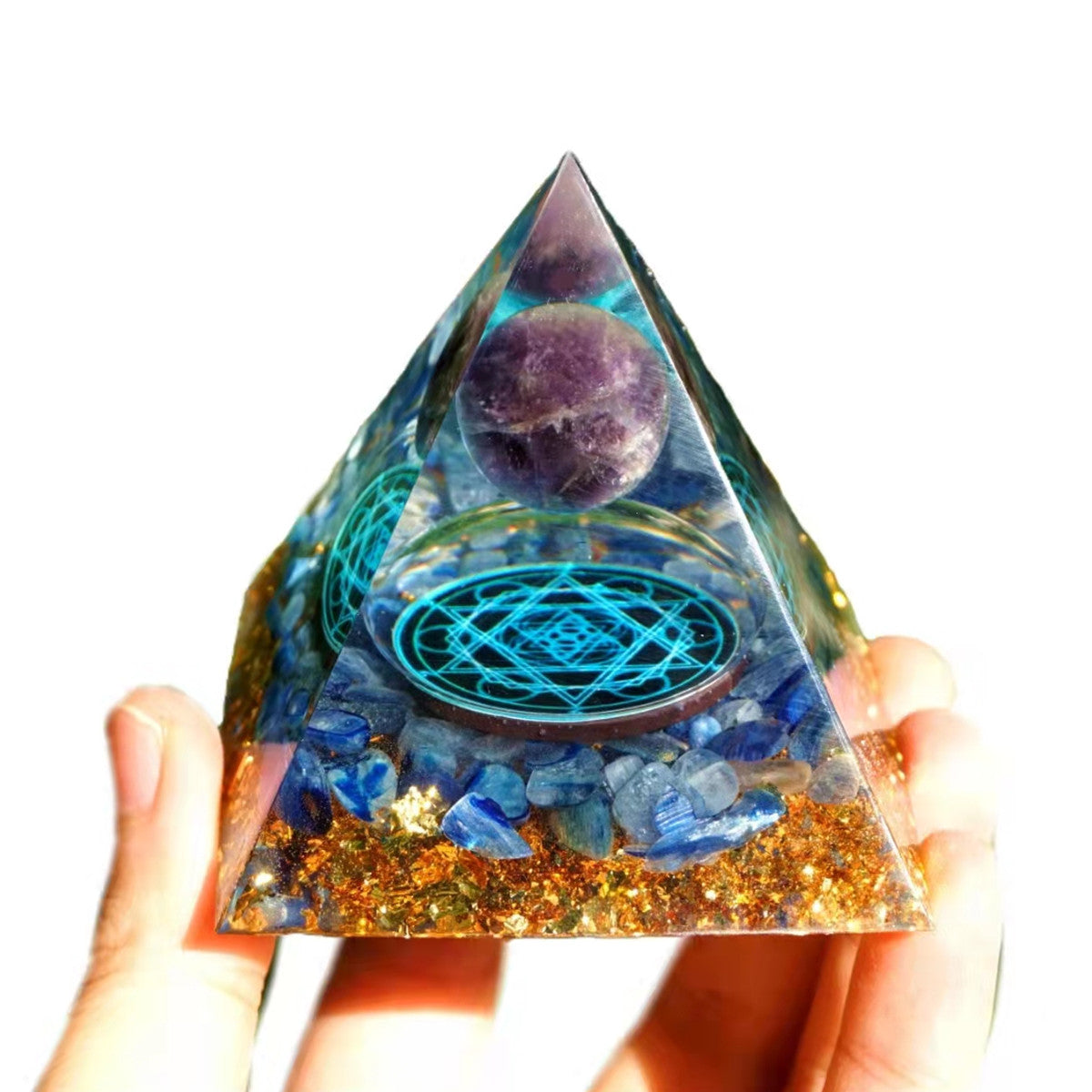 Amethyst Crystal Sphere Orgonite Pyramid with Kyanite Stone Reiki Chakra Energy Orgone Collection