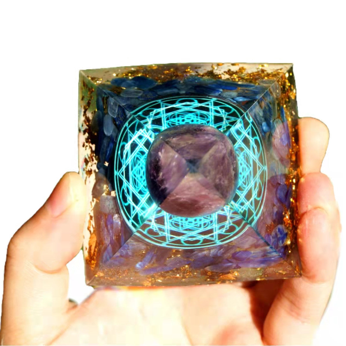 Amethyst Crystal Sphere Orgonite Pyramid with Kyanite Stone Reiki Chakra Energy Orgone Collection