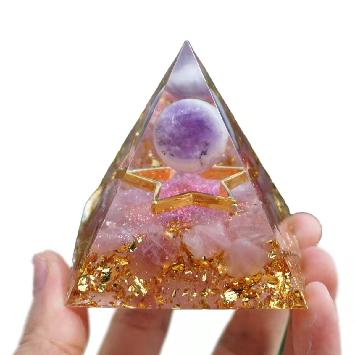 Amethyst Crystal Sphere Orgonite Pyramid with Rose Quartz Healing Energy Orgone