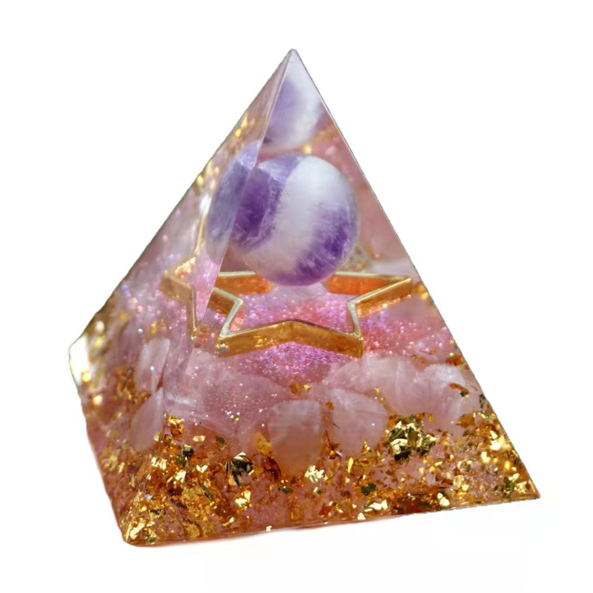 Amethyst Crystal Sphere Orgonite Pyramid with Rose Quartz Healing Energy Orgone