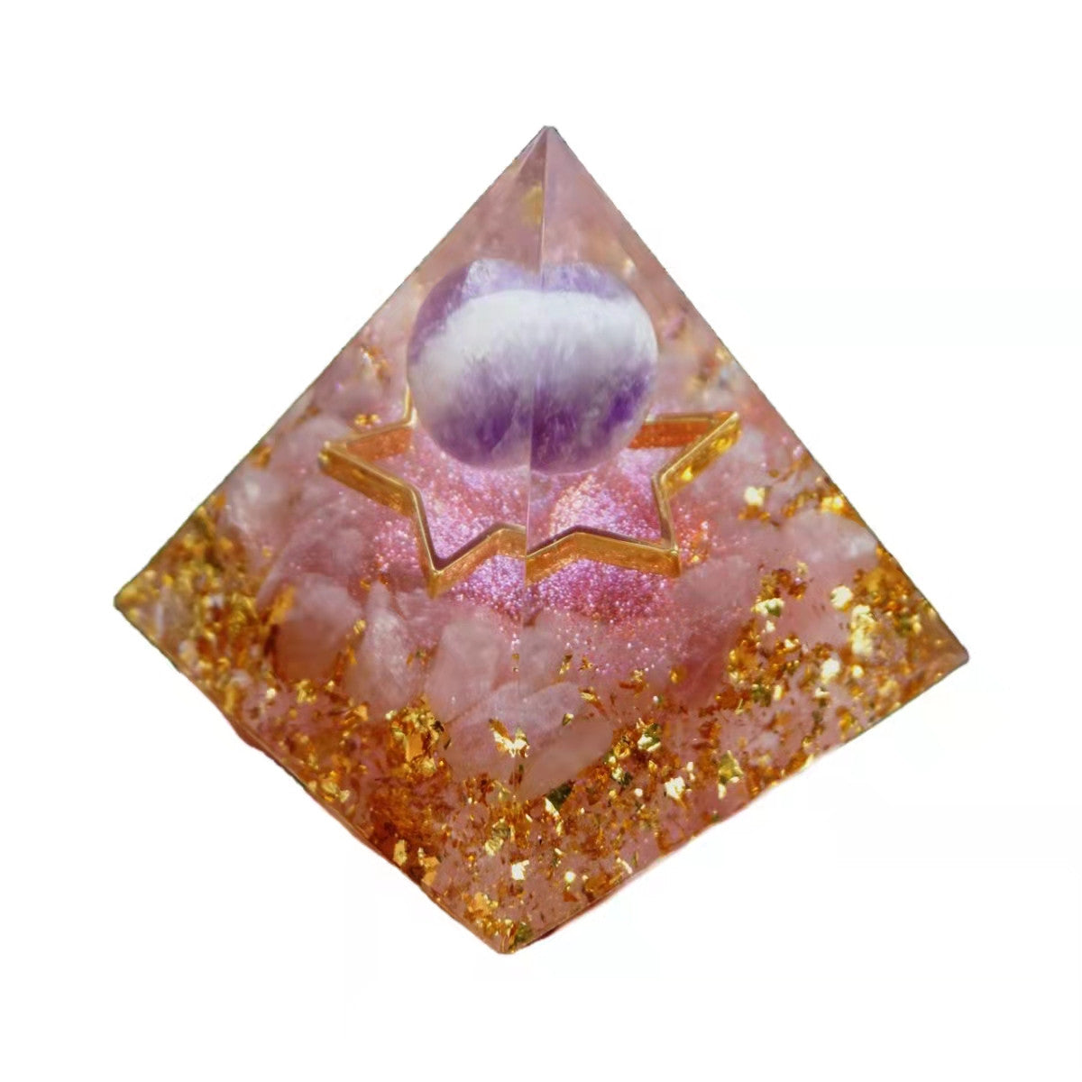 Amethyst Crystal Sphere Orgonite Pyramid with Rose Quartz Healing Energy Orgone