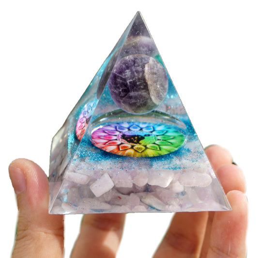Amethyst Crystal Sphere Orgonite Pyramid with Kunzite Stone Reiki Energy Chakra Orgone Collection