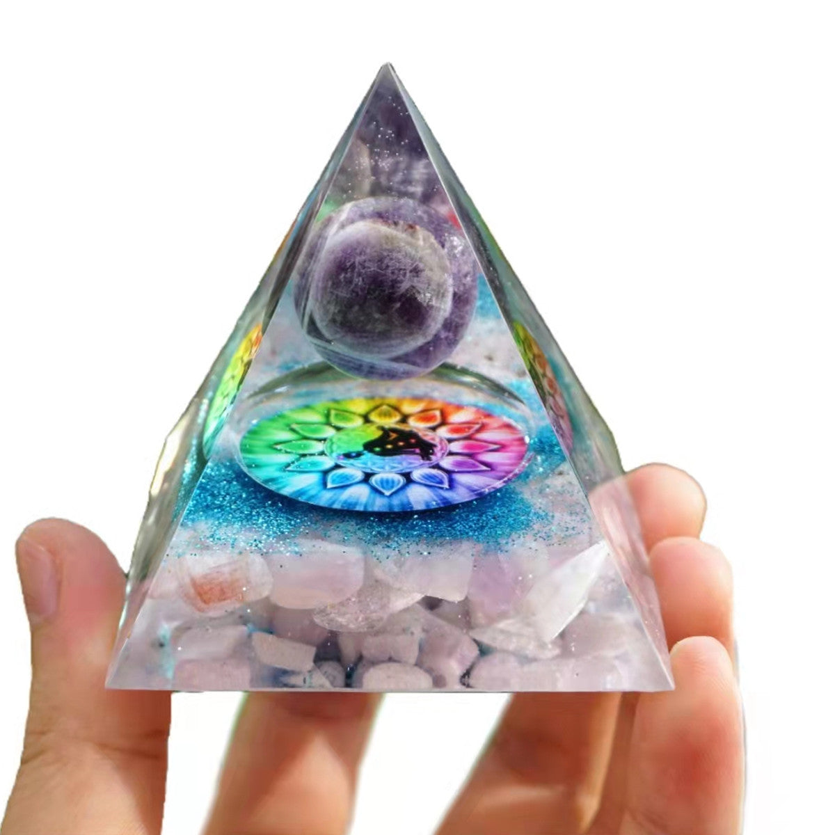 Amethyst Crystal Sphere Orgonite Pyramid with Kunzite Stone Reiki Energy Chakra Orgone Collection