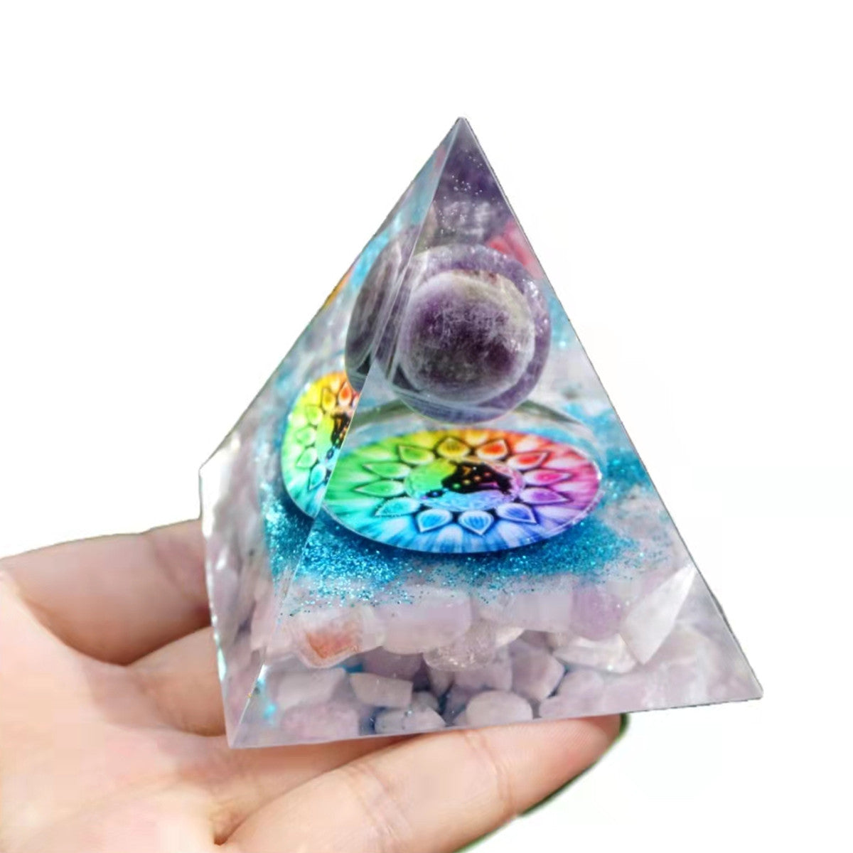 Amethyst Crystal Sphere Orgonite Pyramid with Kunzite Stone Reiki Energy Chakra Orgone Collection