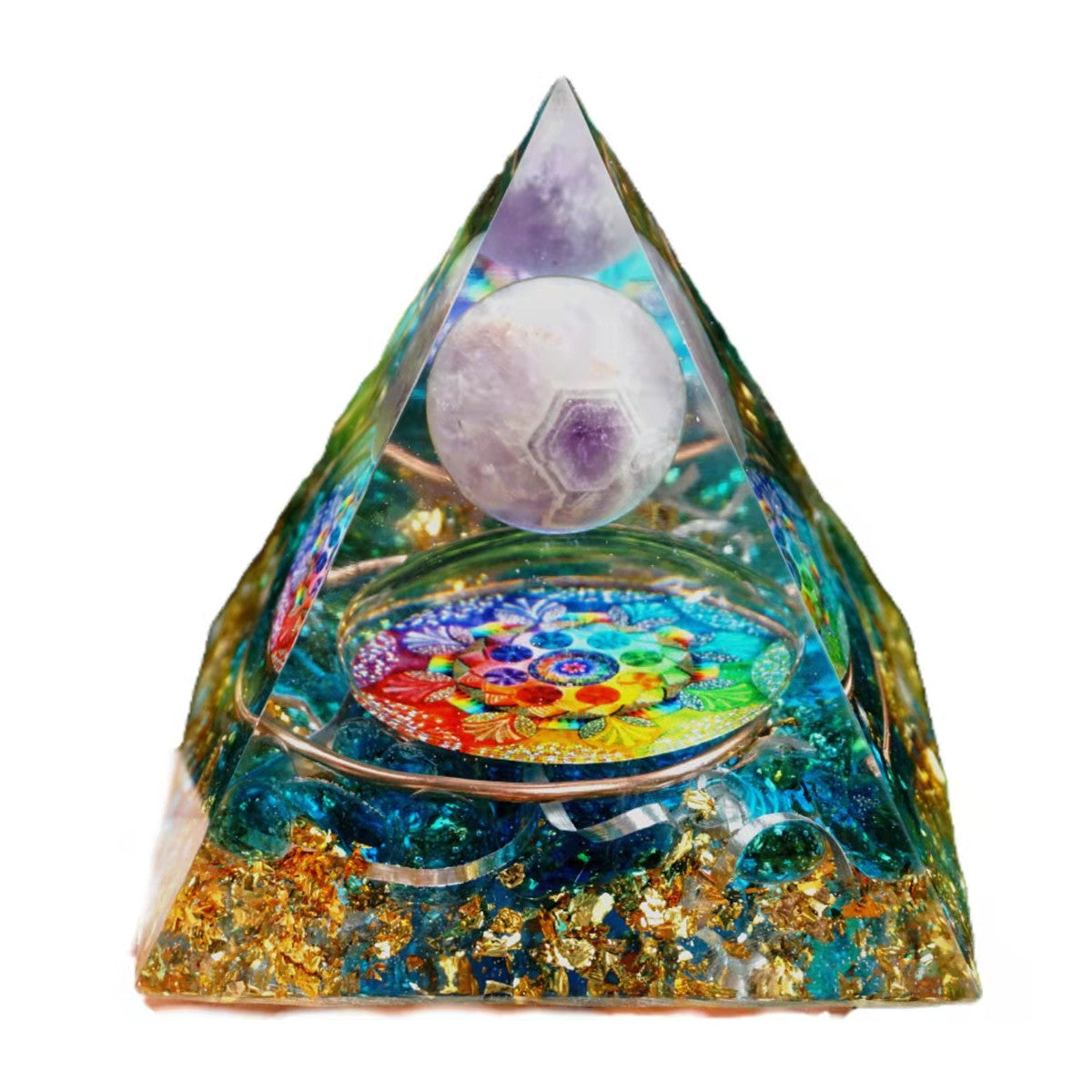 Amethyst Sphere Orgonite Pyramid with Blue Quartz Copper Coil Reiki Energy Healing Orgone Collection - Besorgone