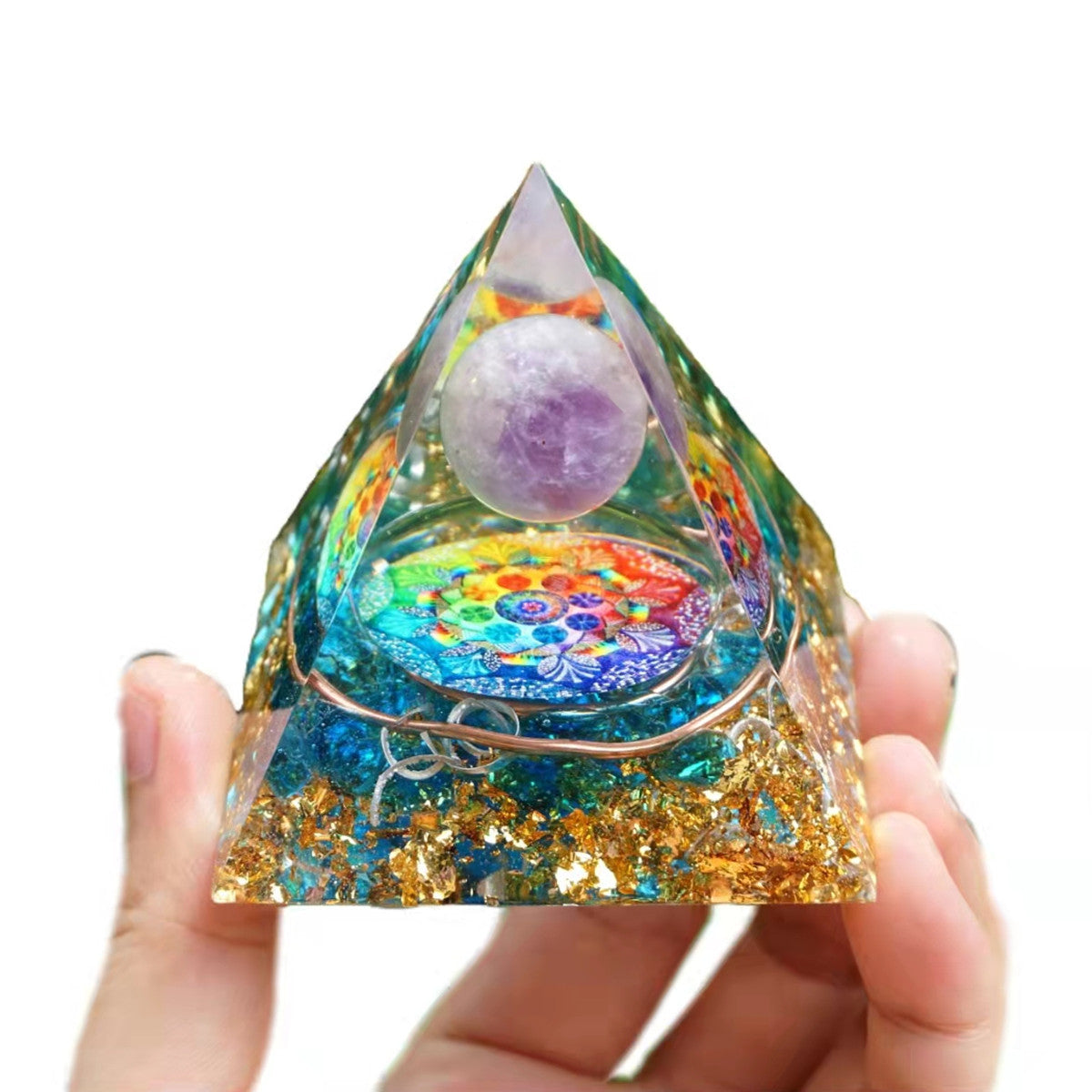 Amethyst Sphere Orgonite Pyramid with Blue Quartz Copper Coil Reiki Energy Healing Orgone Collection - Besorgone