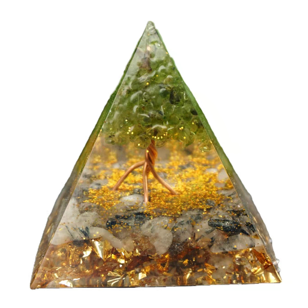 Tree Of Life Orgonite Pyramid Peridot with Black Rutilated Quartz Crystal Stone Healing Energy Orgone Collection