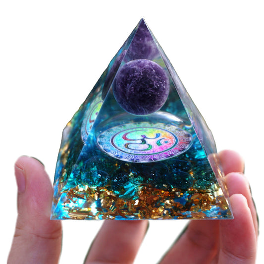 Amethyst Crystal Sphere Orgonite Pyramid with Blue Quartz Energy Healing Orgone Collection - Besorgone