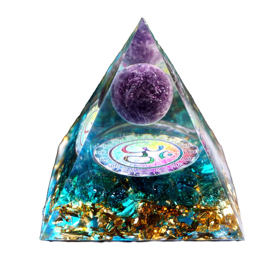 Amethyst Crystal Sphere Orgonite Pyramid with Blue Quartz Energy Healing Orgone Collection - Besorgone