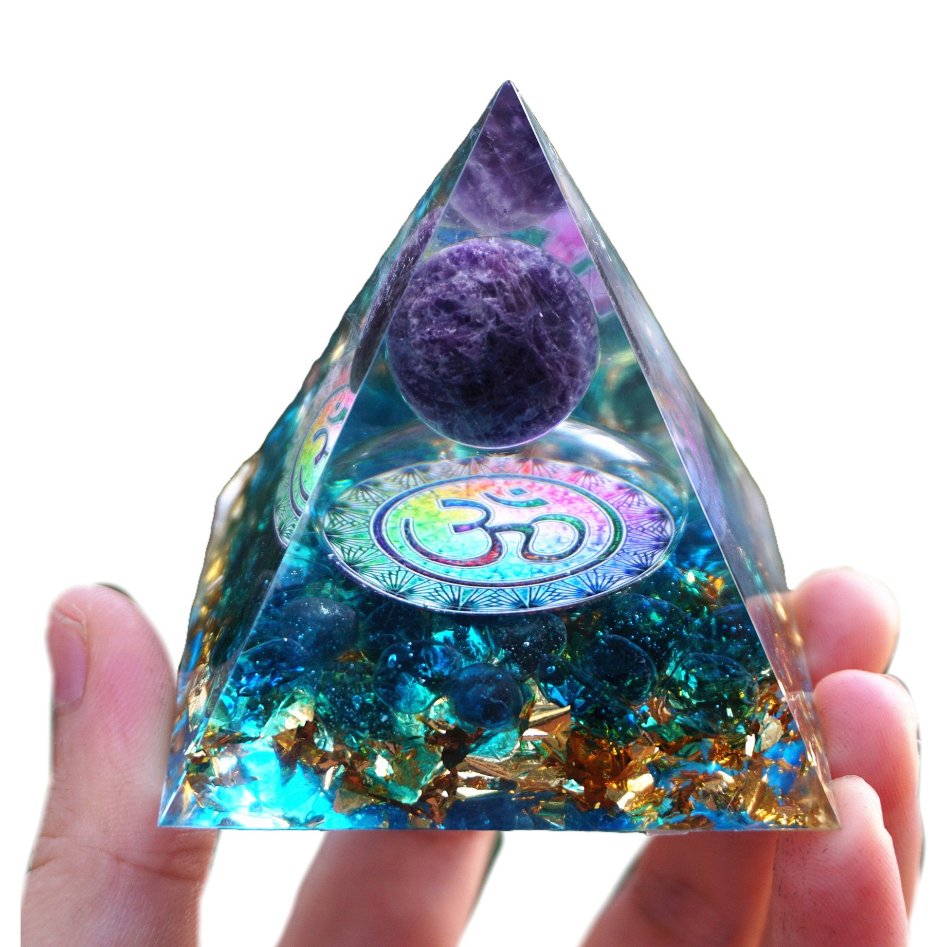 Amethyst Crystal Sphere Orgonite Pyramid with Blue Quartz Energy Healing Orgone Collection - Besorgone