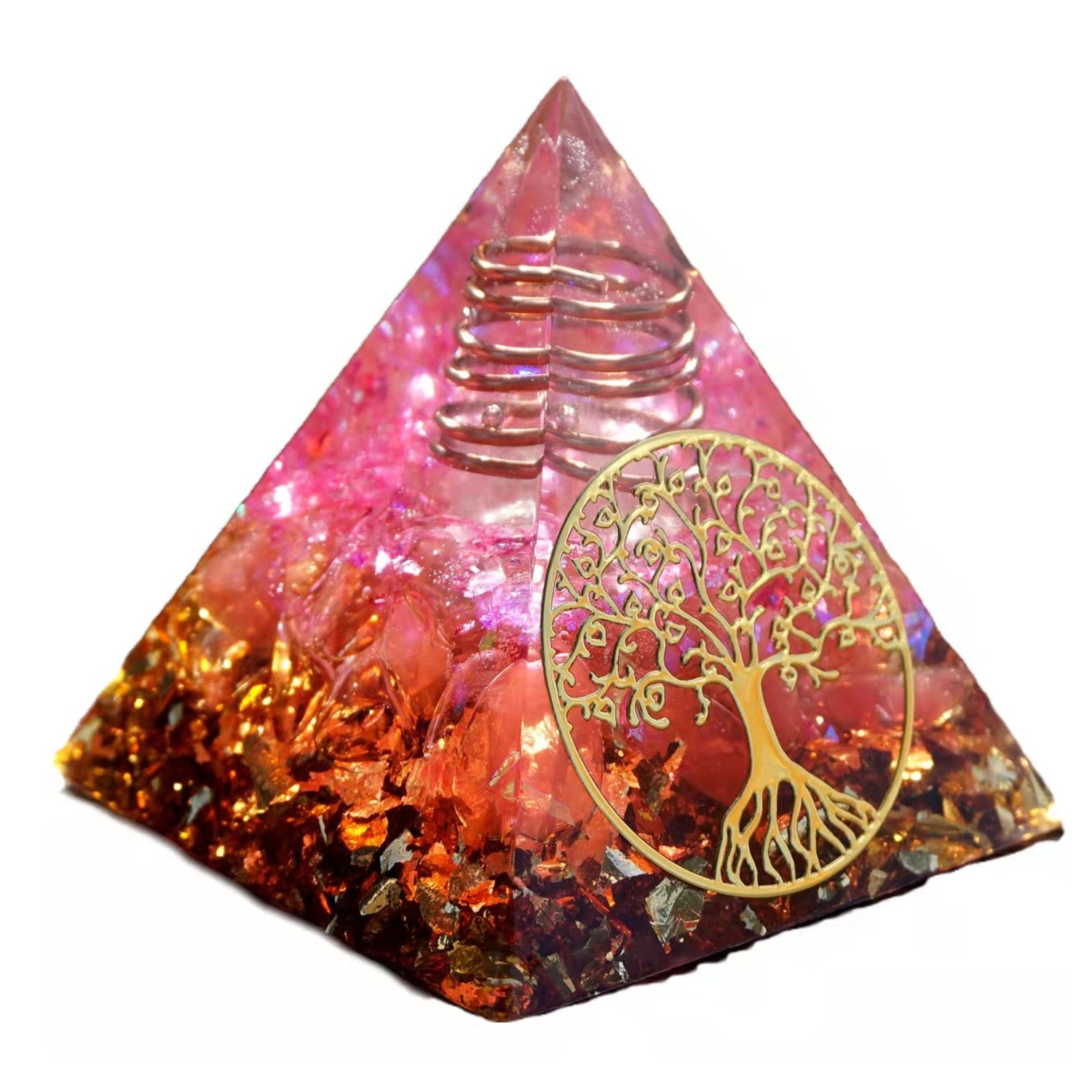 Rose Quartz Pillar Orgonite Pyramid with Red Jasper Stone Crystal Healing Reiki Energy Orgone Pyramide - Besorgone