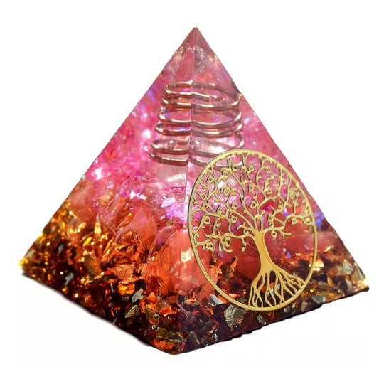 Rose Quartz Pillar Orgonite Pyramid with Red Jasper Stone Crystal Healing Reiki Energy Orgone Pyramide - Besorgone