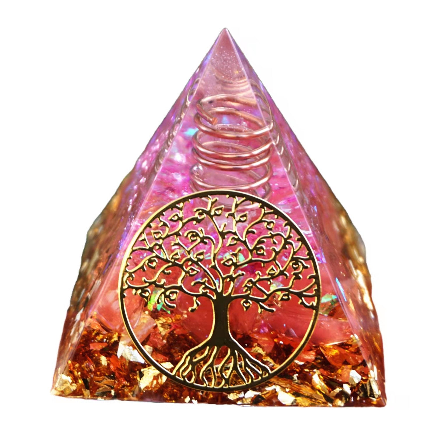 Rose Quartz Pillar Orgonite Pyramid with Red Jasper Stone Crystal Healing Reiki Energy Orgone Pyramide - Besorgone