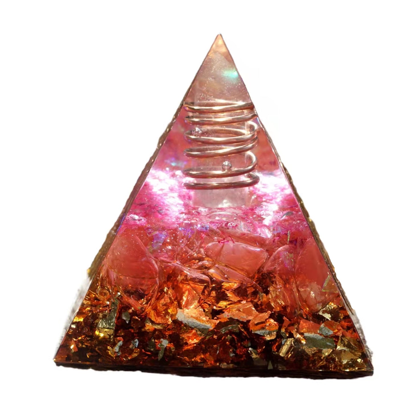 Rose Quartz Pillar Orgonite Pyramid with Red Jasper Stone Crystal Healing Reiki Energy Orgone Pyramide - Besorgone