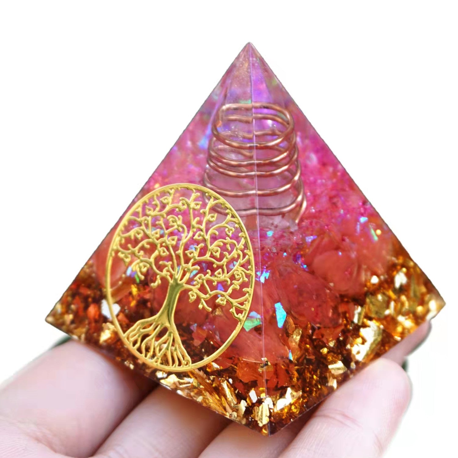 Rose Quartz Pillar Orgonite Pyramid with Red Jasper Stone Crystal Healing Reiki Energy Orgone Pyramide - Besorgone