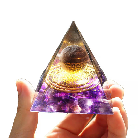 Smoky Quartz Sphere Orgonite Pyramid with Amethyst Crystal Healing Reiki Energy Orgone Collection - Besorgone