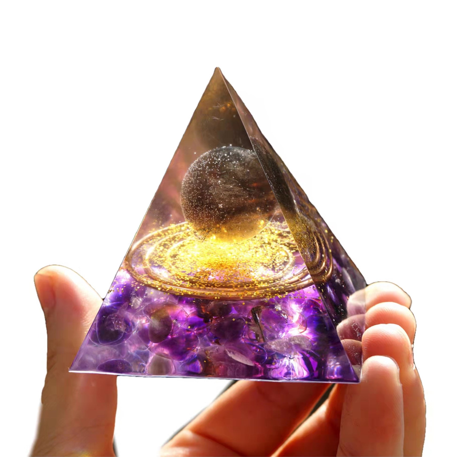 Smoky Quartz Sphere Orgonite Pyramid with Amethyst Crystal Healing Reiki Energy Orgone Collection - Besorgone