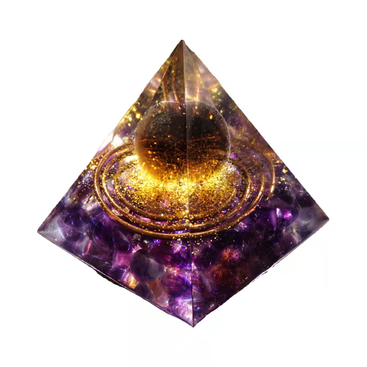 Smoky Quartz Sphere Orgonite Pyramid with Amethyst Crystal Healing Reiki Energy Orgone Collection - Besorgone