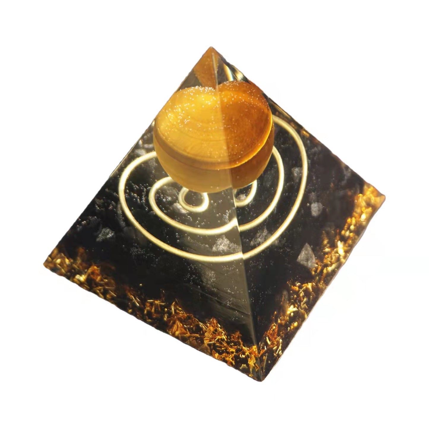 Tiger Eye Crystal Sphere Orgonite Pyramid with Obsidian Stone Reiki Energy Healing Orgone Collection - Besorgone