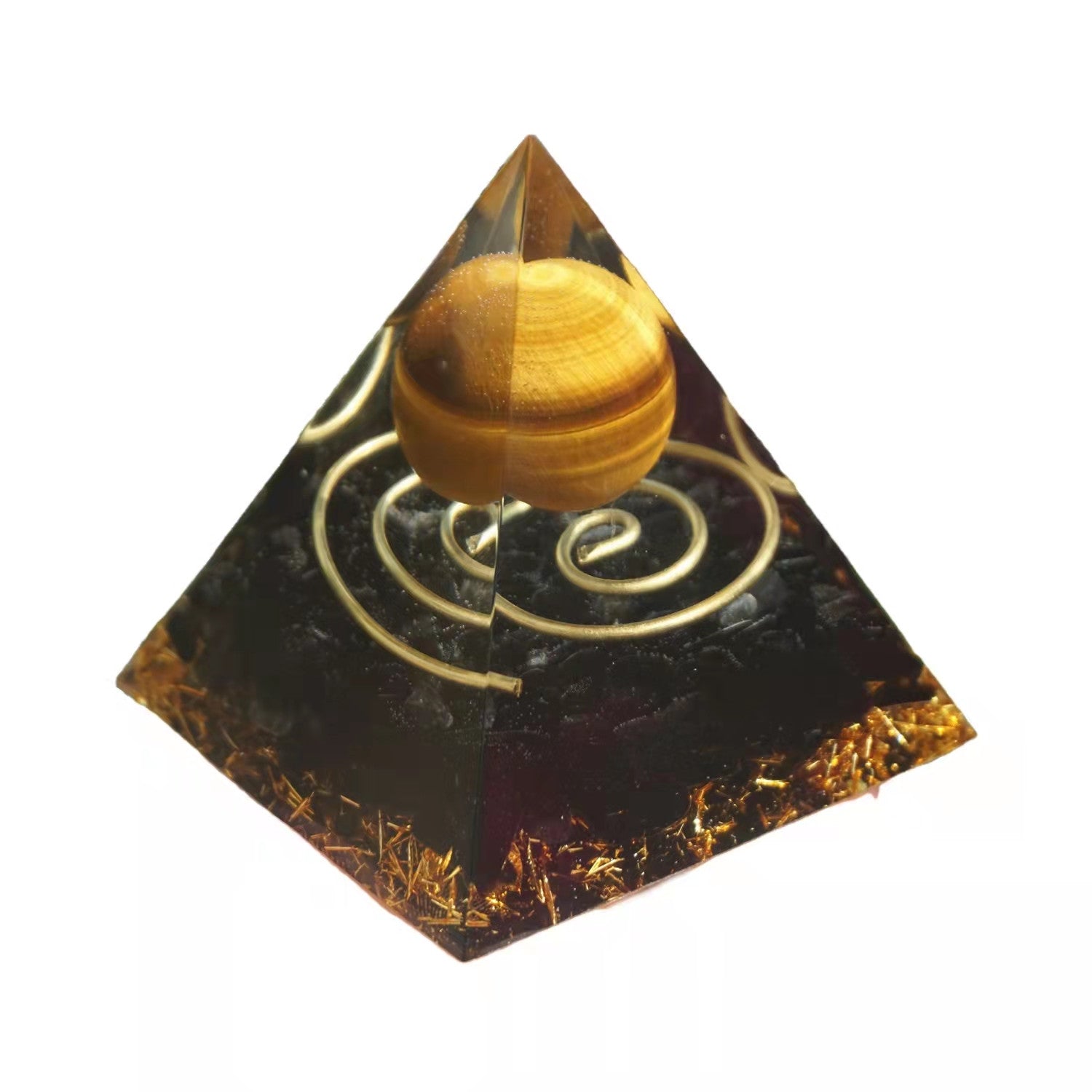 Tiger Eye Crystal Sphere Orgonite Pyramid with Obsidian Stone Reiki Energy Healing Orgone Collection - Besorgone