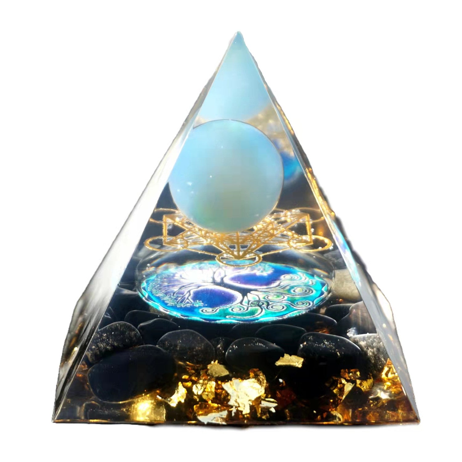 BLUE LACE AGATE SPHERE OBSIDIAN ORGONE PYRAMID CRYSTAL HEALING CHAKRA ENERGY ORGONITE PYRAMIDE - Besorgone