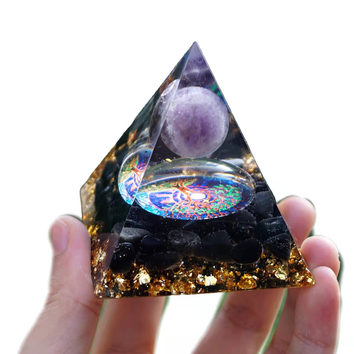 Amethyst Sphere Orgonite Pyramid with Obsidian Crystal Energy Healing Orgone - Besorgone