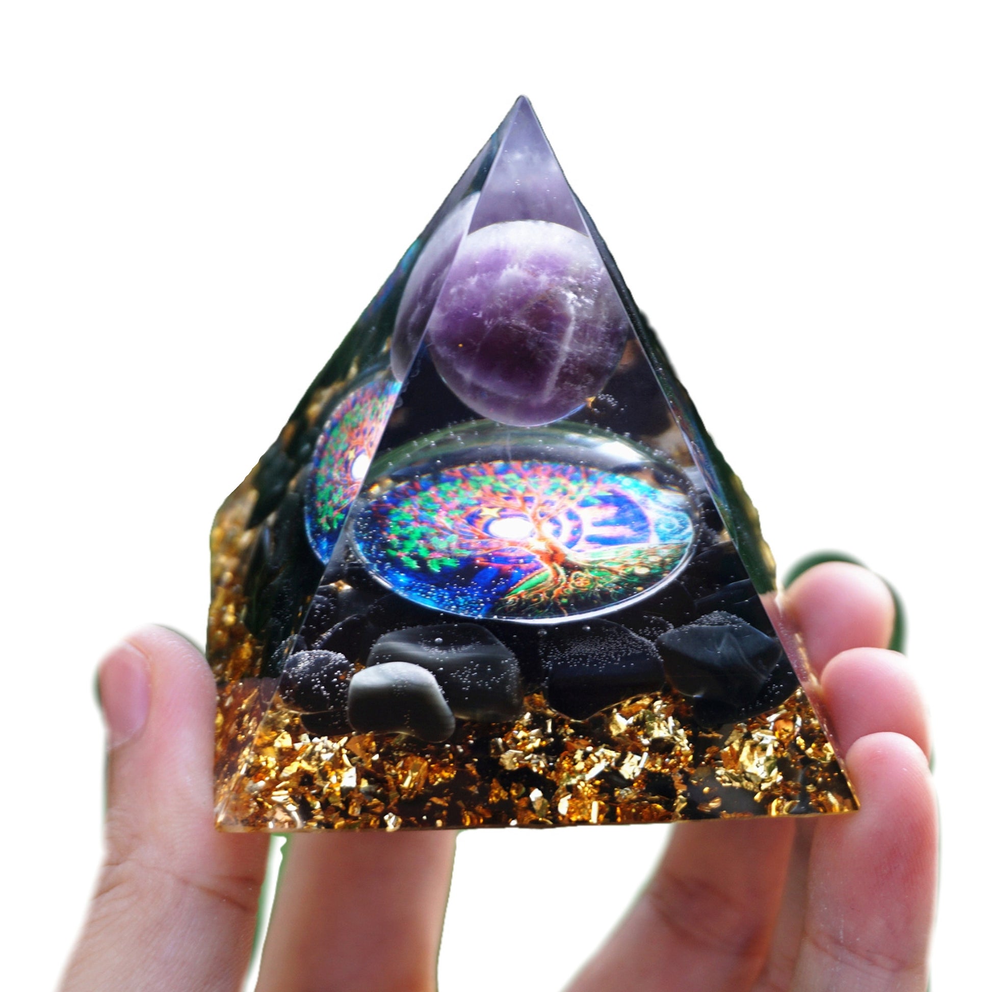 Amethyst Sphere Orgonite Pyramid with Obsidian Crystal Energy Healing Orgone - Besorgone