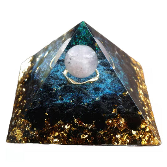 9.5CM Large Rose Quartz Sphere Orgonite Pyramid with Obsidian Crystal Energy Healing Chakra Reiki Orgone