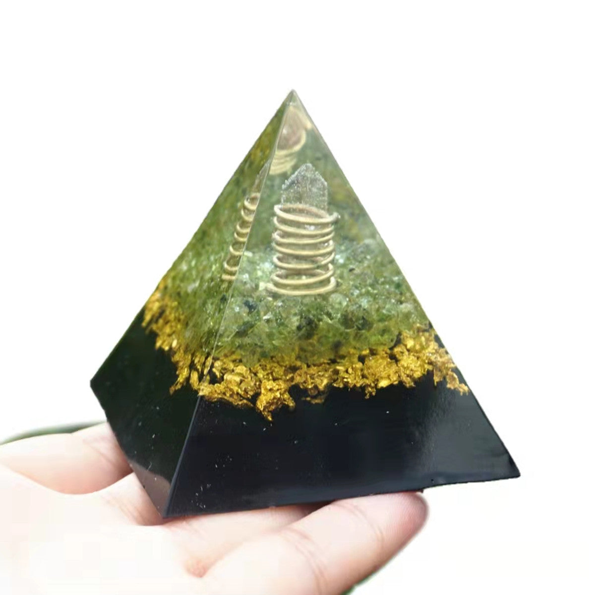 Rose Quartz Pillar Orgonite Pyramid with Shungite Peridot Crystal Reiki Energy Orgone Collection