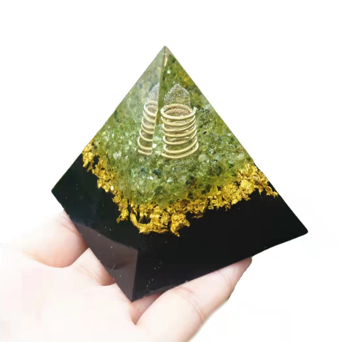 Rose Quartz Pillar Orgonite Pyramid with Shungite Peridot Crystal Reiki Energy Orgone Collection