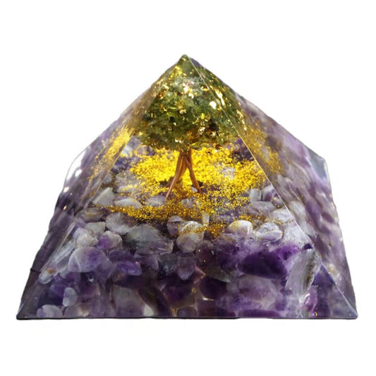 9.5CM Tree of Life Orgone Pyramid Peridot Amethyst Crystal Energy Healing Chakra Reiki Large Orgonite Pyramide