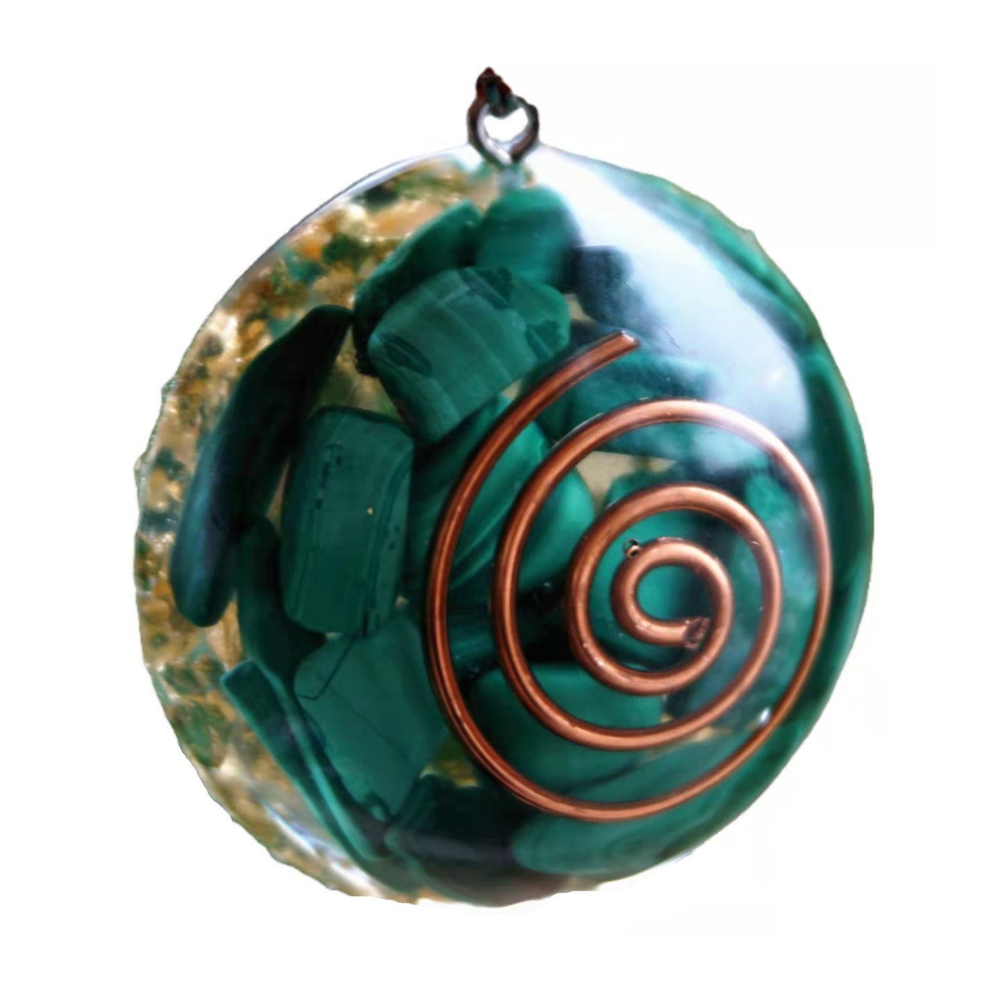 Malachite Crystal Orgonite Pendant Necklace with Copper Coil Reiki Energy Orgone Jewelry - Besorgone