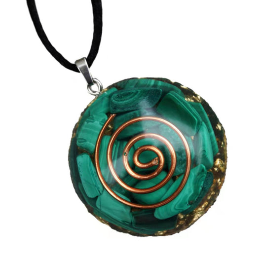 Malachite Crystal Orgonite Pendant Necklace with Copper Coil Reiki Energy Orgone Jewelry - Besorgone