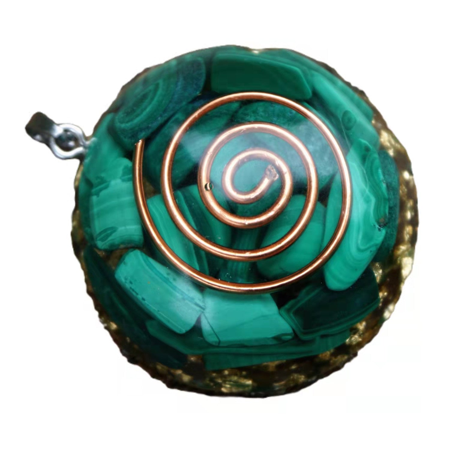 Malachite Crystal Orgonite Pendant Necklace with Copper Coil Reiki Energy Orgone Jewelry - Besorgone