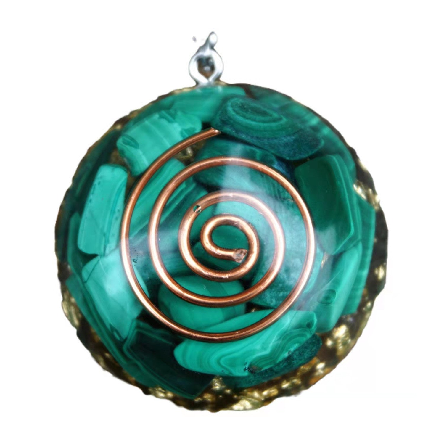 Malachite Crystal Orgonite Pendant Necklace with Copper Coil Reiki Energy Orgone Jewelry - Besorgone