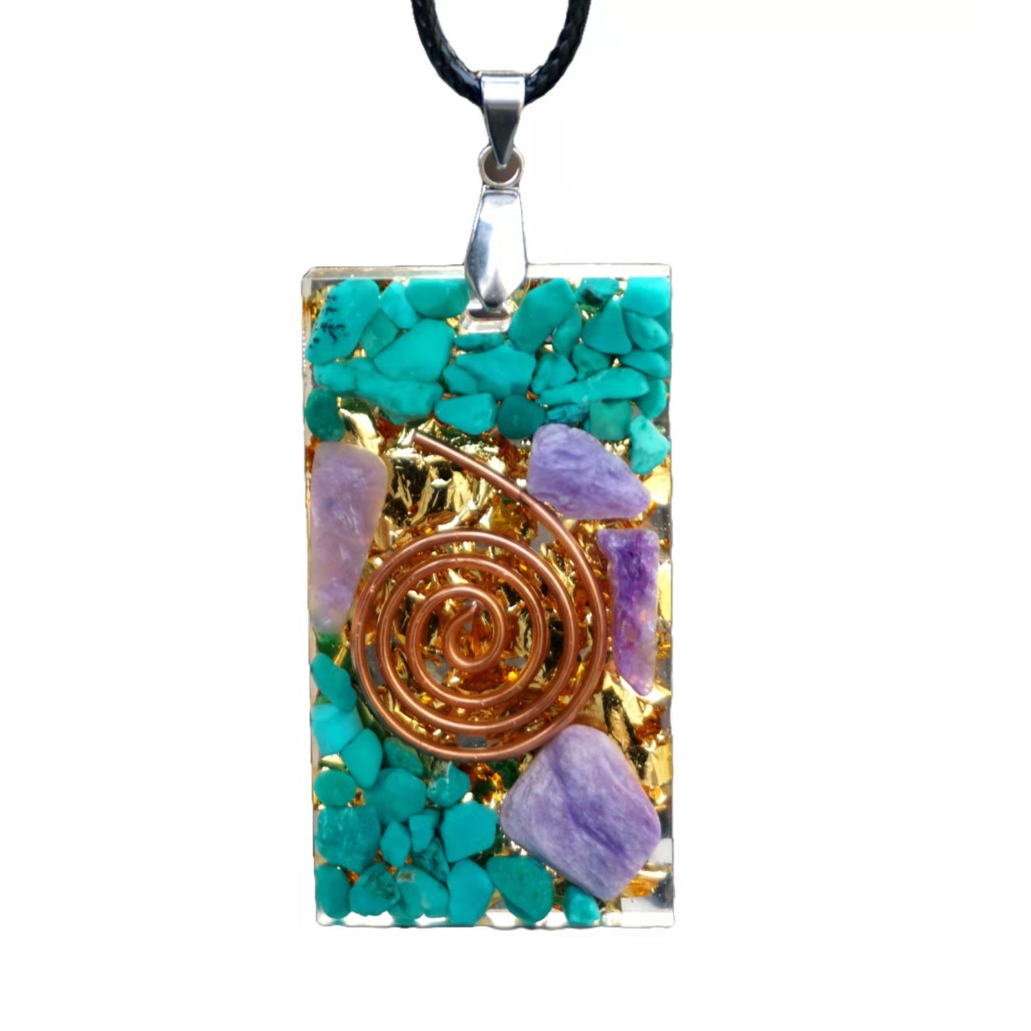 Handmade Orgonite Pendant Necklace Turquoise & Charoite Crystal Healing Orgone - Besorgone